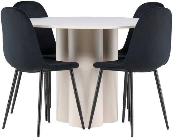 Venture Design Valgomojo komplektas Olivia valgomojo stalas su Polar kėdėmis 110 cm smėlio spalvos juodas MDF