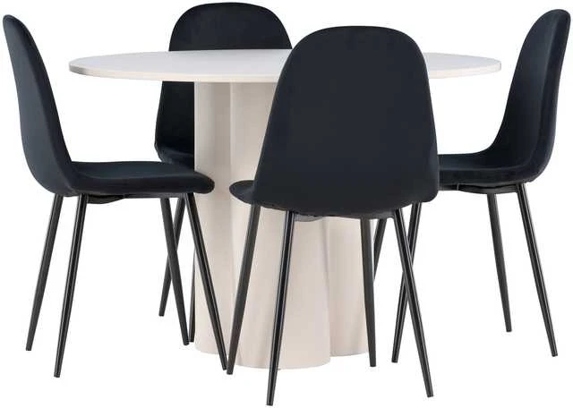 Venture Design Valgomojo komplektas Olivia valgomojo stalas su Polar kėdėmis 110 cm smėlio spalvos juodas MDF