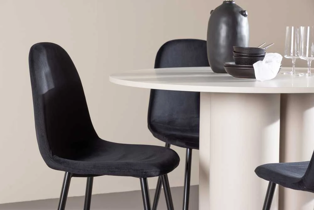 Venture Design Valgomojo komplektas Olivia valgomojo stalas su Polar kėdėmis 110 cm smėlio spalvos juodas MDF
