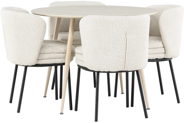 Venture Design Valgomojo komplektas Plaza valgomojo stalas su Agnes valgomojo kėde 100 cm balta MDF