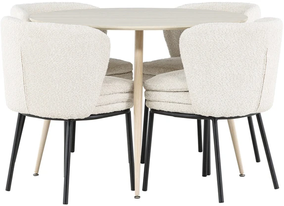 Venture Design Valgomojo komplektas Plaza valgomojo stalas su Agnes valgomojo kėde 100 cm balta MDF