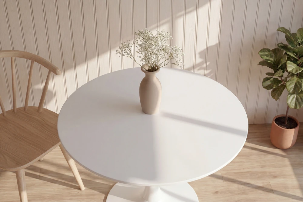 Venture Design Valgomojo stalas ø110 cm, baltas MDF