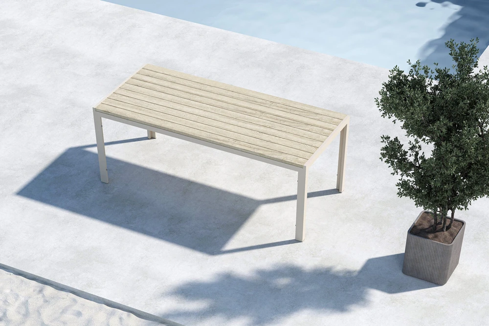 Venture Design Valgomojo stalas 205x90x74 cm, smėlio spalvos, pagamintas iš polimedžio