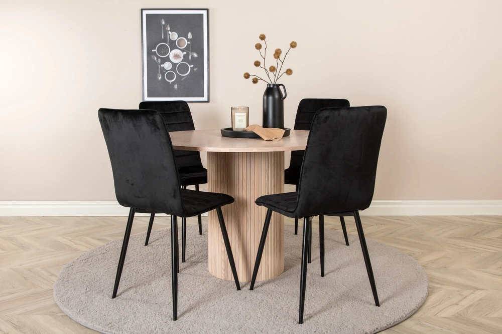 Venture Design Valgomojo stalas, Bianca, ⌀110 cm, Balta / Valgomasis kėdė, Windu Lyx, 49x94x43 cm, Juoda