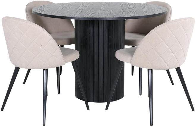 Venture Design Valgomojo stalas, Bianca, ⌀110 cm, Juodas, Valgomasis kėdė, Veltinio siūlai, 57x76.5x50 cm, kreminė spalvos