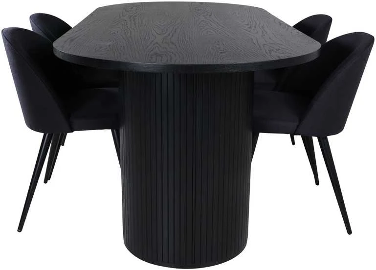 Venture Design Valgomojo stalas, Bianca Ovalus, 200x90 cm, Juodas, Valgomasis kėdė, Velvetinė, 76.5x50 cm, Juoda