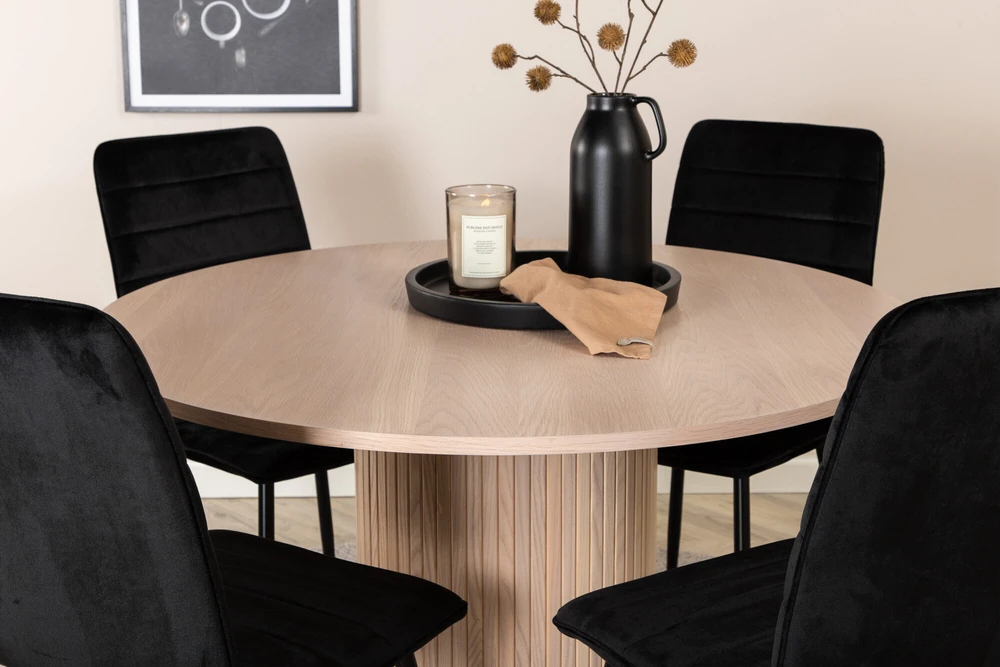 Venture Design Valgomojo stalas, Bianca, ⌀110 cm, Balta / Valgomasis kėdė, Windu Lyx, 49x94x43 cm, Juoda