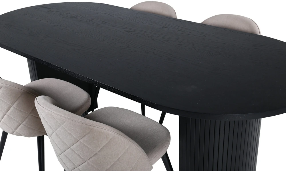 Venture Design Valgomojo stalas, Bianca ovalus, 200x90 cm, Juodas, Valgomasis kėdė, Velvet siūlai, 57x76.5x50 cm, Bėžinės.