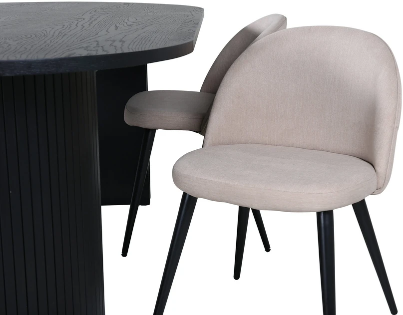 Venture Design Valgomojo stalas, Bianca ovalus, 200x90 cm, Juodas, Valgomasis kėdė, Velvet siūlai, 57x76.5x50 cm, Bėžinės.