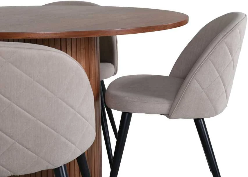 Venture Design Valgomojo stalas, Bianca apskritas, ⌀110 cm, Riešutas/Juoda, Valgomasis kėdė, Samtiniai siūlai, 57x76.5x50 cm, Bežinis/Juodas