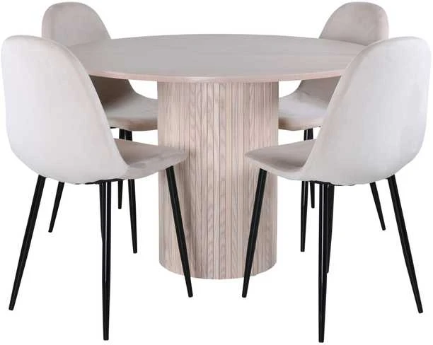 Venture Design Valgomojo stalas, Bianca apvalus, 110x74 cm, baltas plovimas juoda furniruota + Polar valgomasis kėdė, 53x88 cm, beždžio spalva