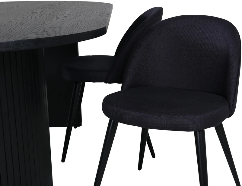 Venture Design Valgomojo stalas, Bianca Ovalus, 200x90 cm, Juodas, Valgomasis kėdė, Velvetinė, 76.5x50 cm, Juoda