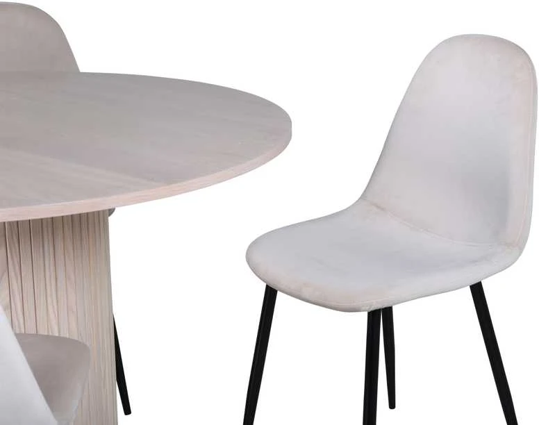 Venture Design Valgomojo stalas, Bianca apvalus, 110x74 cm, baltas plovimas juoda furniruota + Polar valgomasis kėdė, 53x88 cm, beždžio spalva