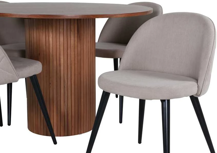Venture Design Valgomojo stalas, Bianca apskritas, ⌀110 cm, Riešutas/Juoda, Valgomasis kėdė, Samtiniai siūlai, 57x76.5x50 cm, Bežinis/Juodas