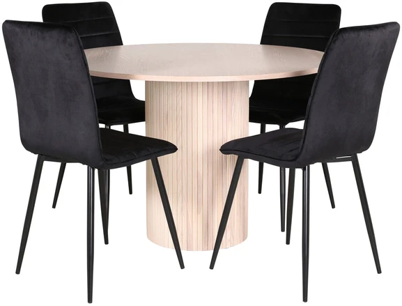 Venture Design Valgomojo stalas, Bianca, ⌀110 cm, Balta / Valgomasis kėdė, Windu Lyx, 49x94x43 cm, Juoda
