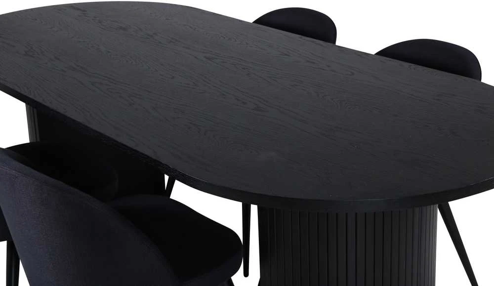 Venture Design Valgomojo stalas, Bianca Ovalus, 200x90 cm, Juodas, Valgomasis kėdė, Velvetinė, 76.5x50 cm, Juoda