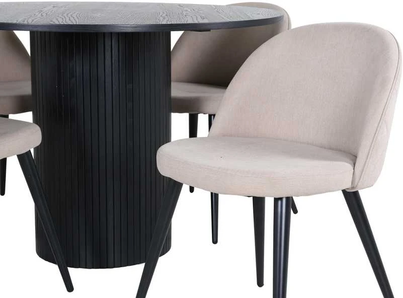 Venture Design Valgomojo stalas, Bianca, ⌀110 cm, Juodas, Valgomasis kėdė, Veltinio siūlai, 57x76.5x50 cm, kreminė spalvos