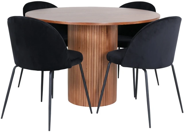 Venture Design Valgomojo stalas, Bianca, ⌀110 cm, Balta, Valgomasis kėdė, Raukšlės, 50x79.5x49 cm, Juoda