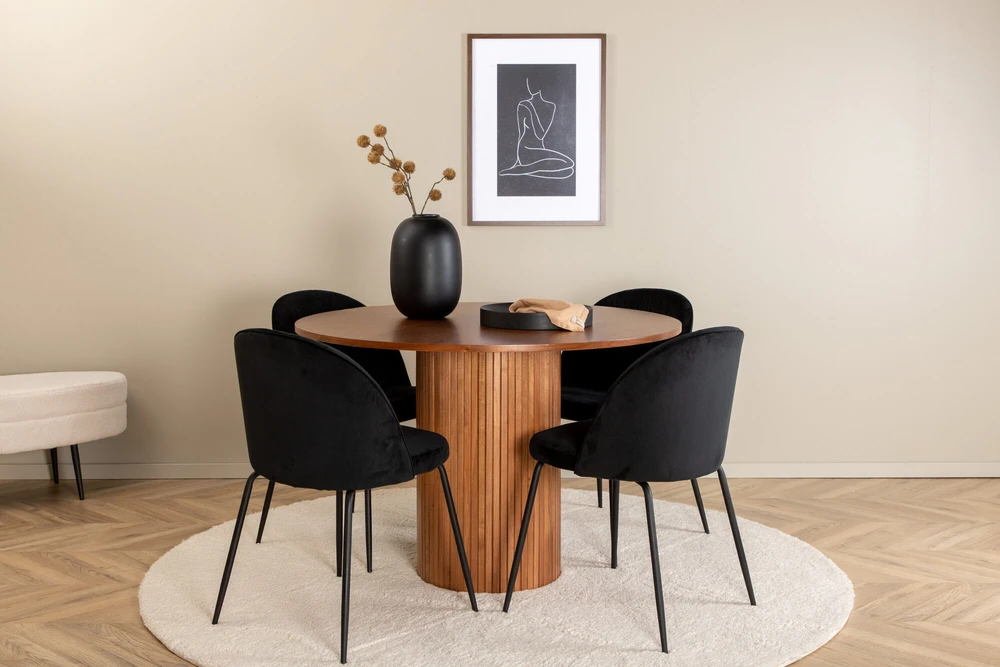 Venture Design Valgomojo stalas, Bianca, ⌀110 cm, Balta, Valgomasis kėdė, Raukšlės, 50x79.5x49 cm, Juoda