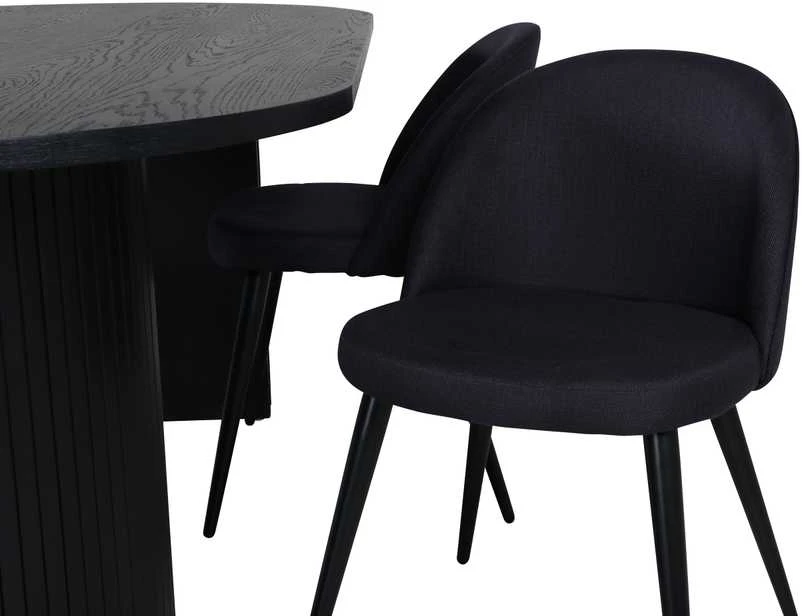 Venture Design Valgomojo stalas, Bianca Ovalus, 200x90 cm, Juodas, Valgomasis kėdė, Velvetinė, 76.5x50 cm, Juoda