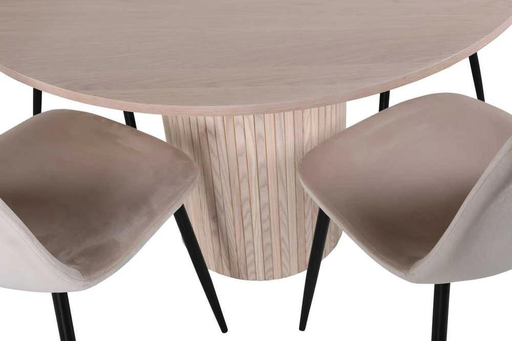 Venture Design Valgomojo stalas, Bianca apvalus, 110x74 cm, baltas plovimas juoda furniruota + Polar valgomasis kėdė, 53x88 cm, beždžio spalva