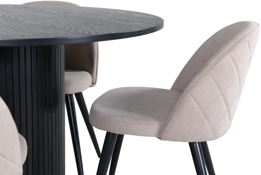 Venture Design Valgomojo stalas, Bianca, ⌀110 cm, Juodas, Valgomasis kėdė, Veltinio siūlai, 57x76.5x50 cm, kreminė spalvos