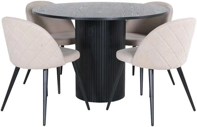 Venture Design Valgomojo stalas, Bianca, ⌀110 cm, Juodas, Valgomasis kėdė, Veltinio siūlai, 57x76.5x50 cm, kreminė spalvos