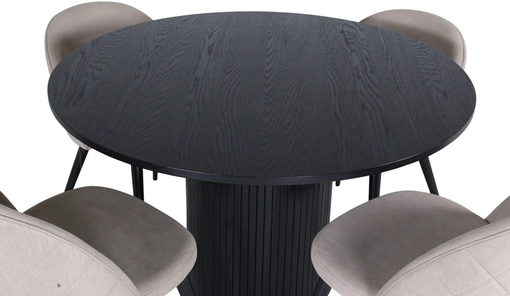 Venture Design Valgomojo stalas, Bianca, ⌀110 cm, Juodas, Valgomasis kėdė, Veltinio siūlai, 57x76.5x50 cm, kreminė spalvos