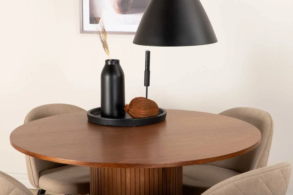 Venture Design Valgomojo stalas, Bianca apskritas, ⌀110 cm, Riešutas/Juoda, Valgomasis kėdė, Samtiniai siūlai, 57x76.5x50 cm, Bežinis/Juodas