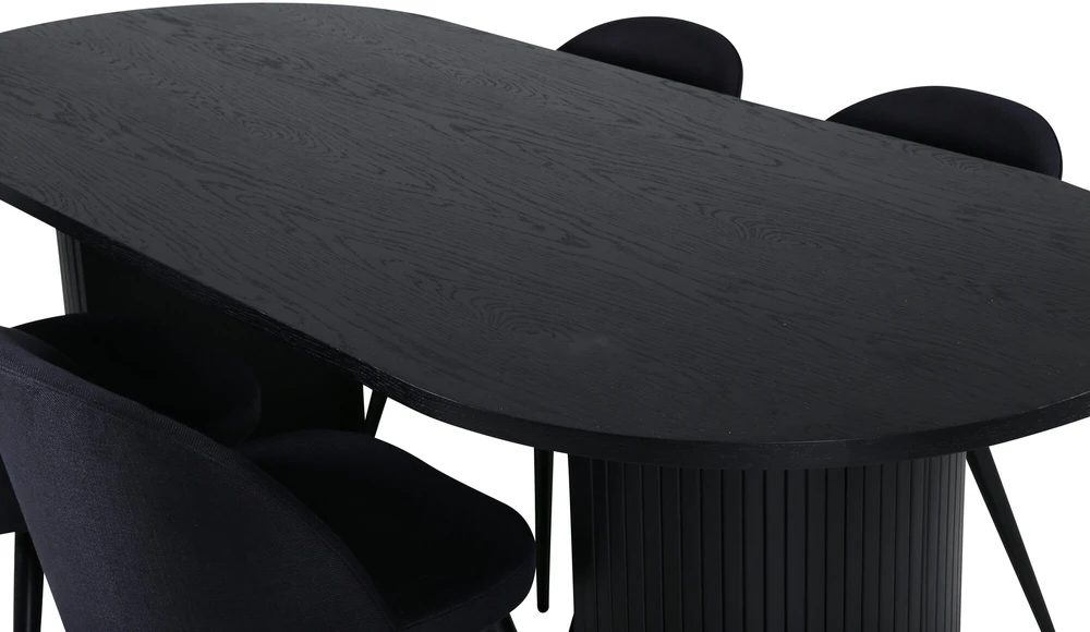 Venture Design Valgomojo stalas, Bianca Ovalus, 200x90 cm, Juodas, Valgomasis kėdė, Velvetinė, 76.5x50 cm, Juoda