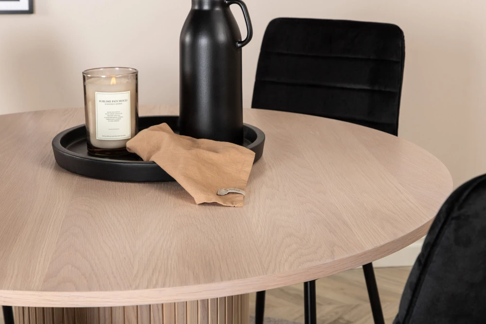 Venture Design Valgomojo stalas, Bianca, ⌀110 cm, Balta / Valgomasis kėdė, Windu Lyx, 49x94x43 cm, Juoda