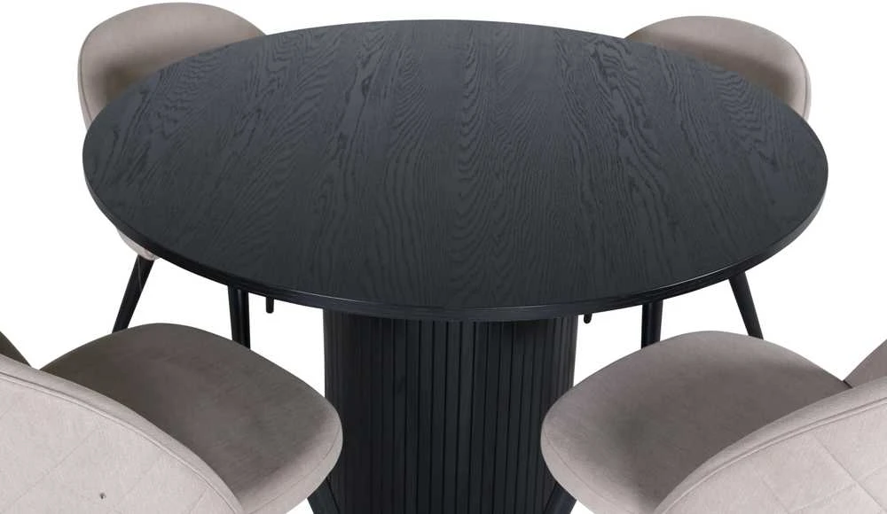 Venture Design Valgomojo stalas, Bianca, ⌀110 cm, Juodas, Valgomasis kėdė, Veltinio siūlai, 57x76.5x50 cm, kreminė spalvos