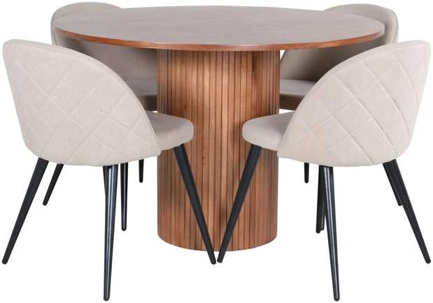 Venture Design Valgomojo stalas, Bianca apskritas, ⌀110 cm, Riešutas/Juoda, Valgomasis kėdė, Samtiniai siūlai, 57x76.5x50 cm, Bežinis/Juodas