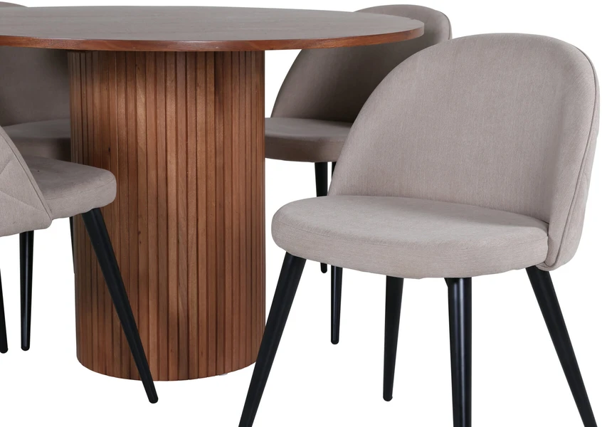Venture Design Valgomojo stalas, Bianca apskritas, ⌀110 cm, Riešutas/Juoda, Valgomasis kėdė, Samtiniai siūlai, 57x76.5x50 cm, Bėžinis/Juodas