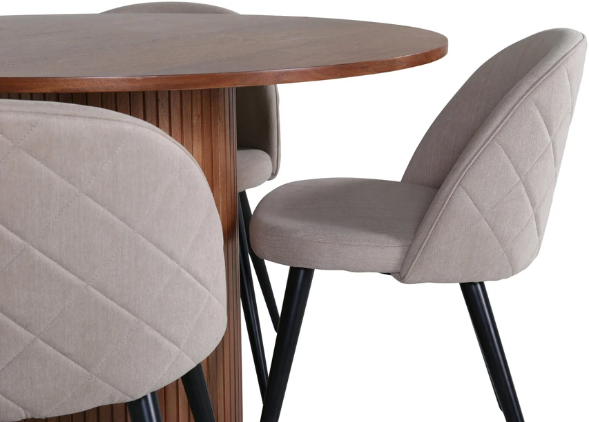 Venture Design Valgomojo stalas, Bianca apskritas, ⌀110 cm, Riešutas/Juoda, Valgomasis kėdė, Samtiniai siūlai, 57x76.5x50 cm, Bėžinis/Juodas