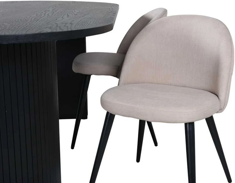 Venture Design Valgomojo stalas, Bianca ovalus, 200x90 cm, Juodas, Valgomasis kėdė, Velvet siūlai, 57x76.5x50 cm, kreminė.