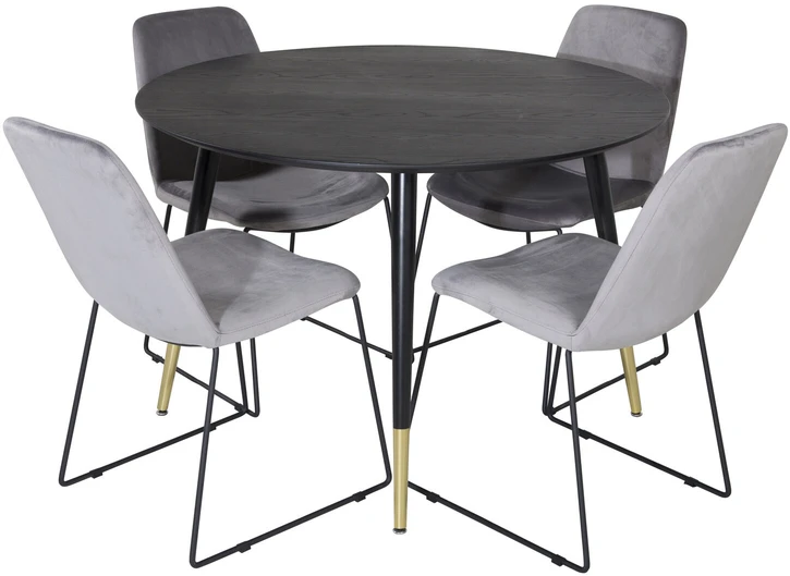 Venture Design Valgomojo stalas, Dipp, 115 cm, Juodas, Valgomasis kėdė, Muce, 63x84x43 cm, Pilka