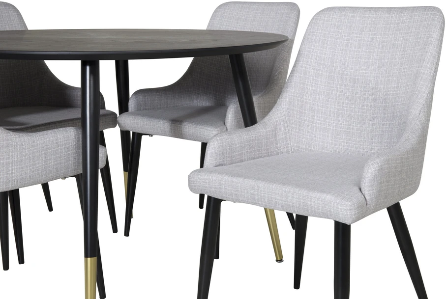 Venture Design Valgomojo stalas, Dipp, 115 cm, Juodas / Valgomasis kėdė, Plaza, 58x86x49 cm, Šviesiai pilka