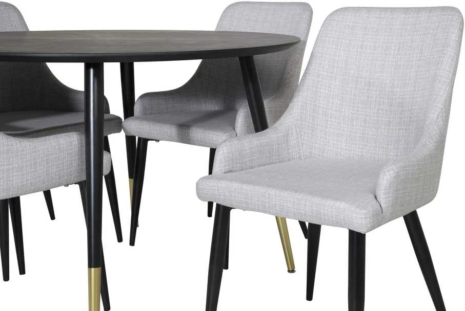 Venture Design Valgomojo stalas, Dipp, 115 cm, Juodas / Valgomasis kėdė, Plaza, 58x86x49 cm, Šviesiai pilka