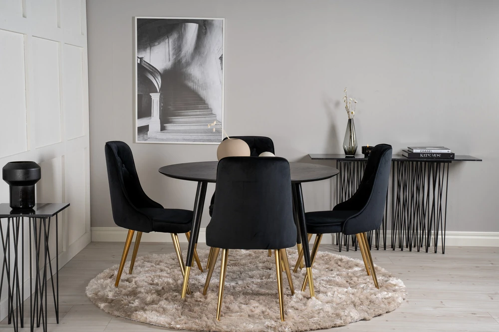 Venture Design Valgomojo stalas, Dipp, 115 cm, Juodas, Velnio prabanga kėdė, 66x88.5x50 cm, Juoda