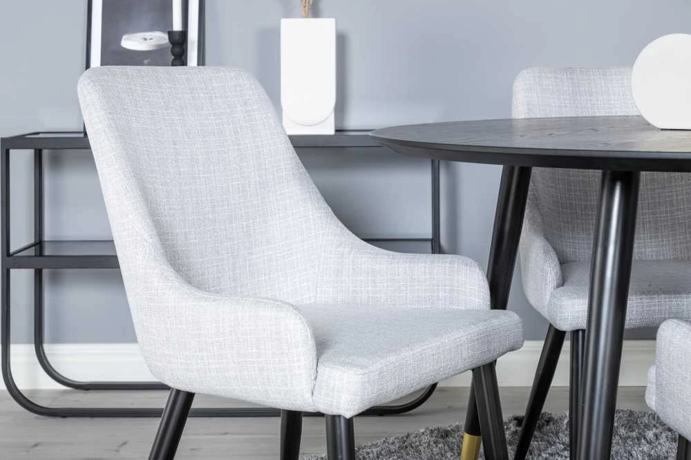 Venture Design Valgomojo stalas, Dipp, 115 cm, Juodas / Valgomasis kėdė, Plaza, 58x86x49 cm, Šviesiai pilka