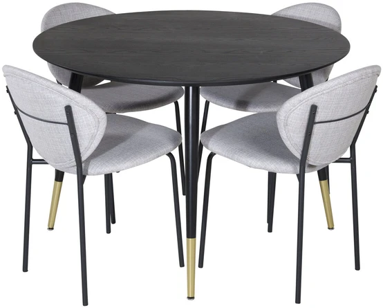 Venture Design Valgomojo stalas, Dipp, ⌀115 cm, Juodas / Valgomasis kėdė, Vault, 61.5x80x46 cm, Pilka
