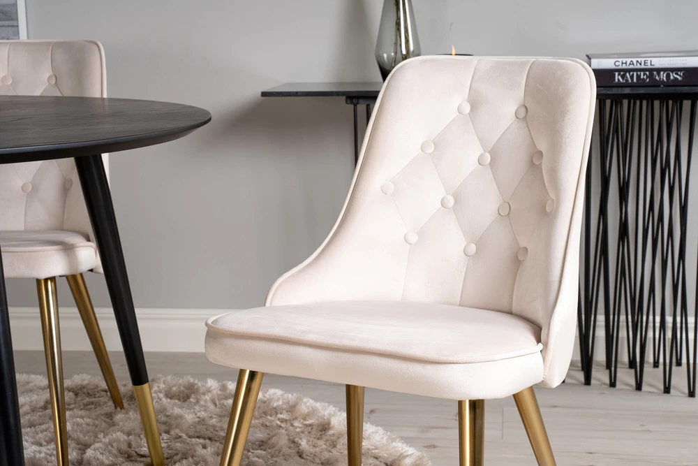 Venture Design Valgomojo stalas, Dipp, 115 cm, Juodas / Valgomasis kėdė, Velvet Deluxe, 66x88.5x50 cm, Beždžiovyšė