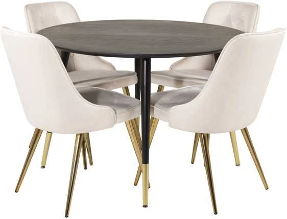 Venture Design Valgomojo stalas, Dipp, 115 cm, Juodas / Valgomasis kėdė, Velvet Deluxe, 66x88.5x50 cm, Beždžiovyšė