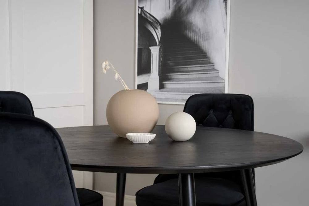 Venture Design Valgomojo stalas, Dipp, 115 cm, Juodas, Velnio prabanga kėdė, 66x88.5x50 cm, Juoda