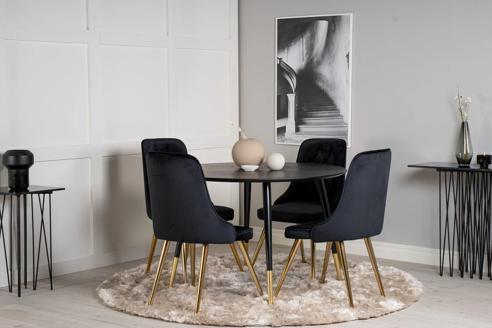 Venture Design Valgomojo stalas, Dipp, 115 cm, Juodas, Velnio prabanga kėdė, 66x88.5x50 cm, Juoda