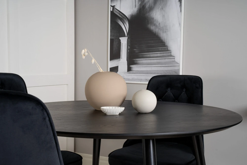 Venture Design Valgomojo stalas, Dipp, 115 cm, Juodas, Velnio prabanga kėdė, 66x88.5x50 cm, Juoda