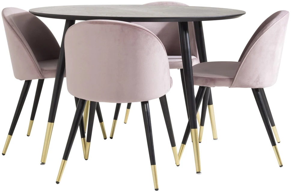 Venture Design Valgomojo stalas, Dipp, ⌀115 cm, Juodas, Valgomasis kėdė, Velvetas, 57x76.5x50 cm, Rožinė