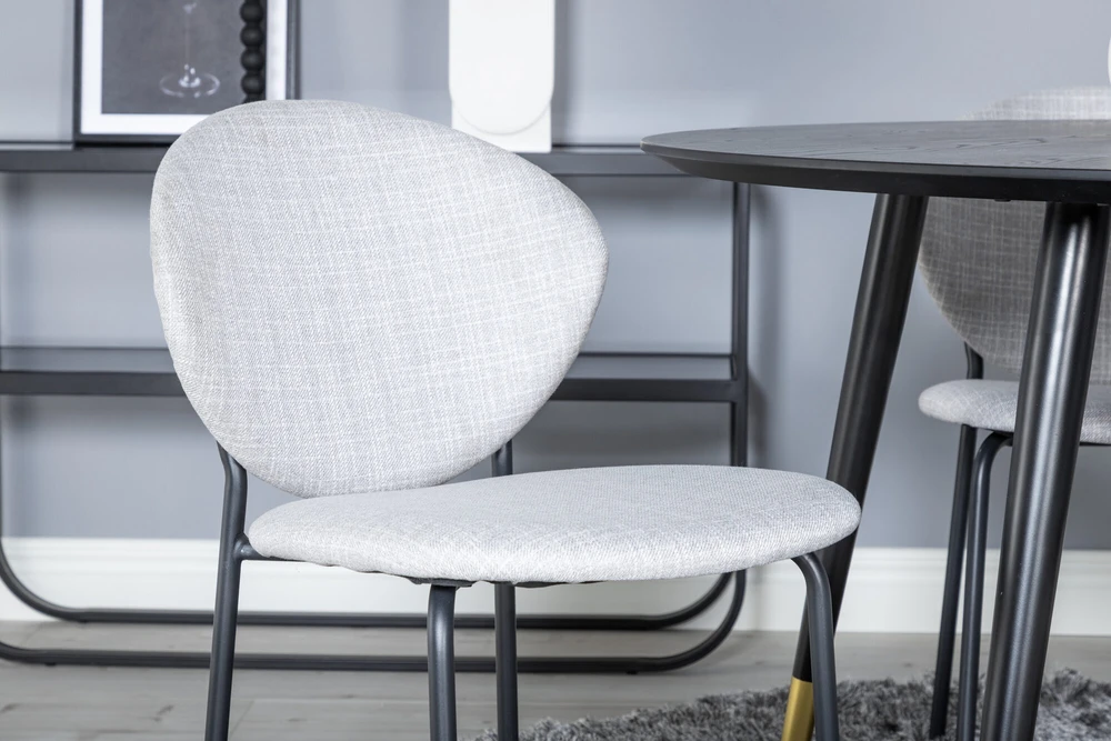 Venture Design Valgomojo stalas, Dipp, ⌀115 cm, Juodas / Valgomasis kėdė, Vault, 61.5x80x46 cm, Pilka