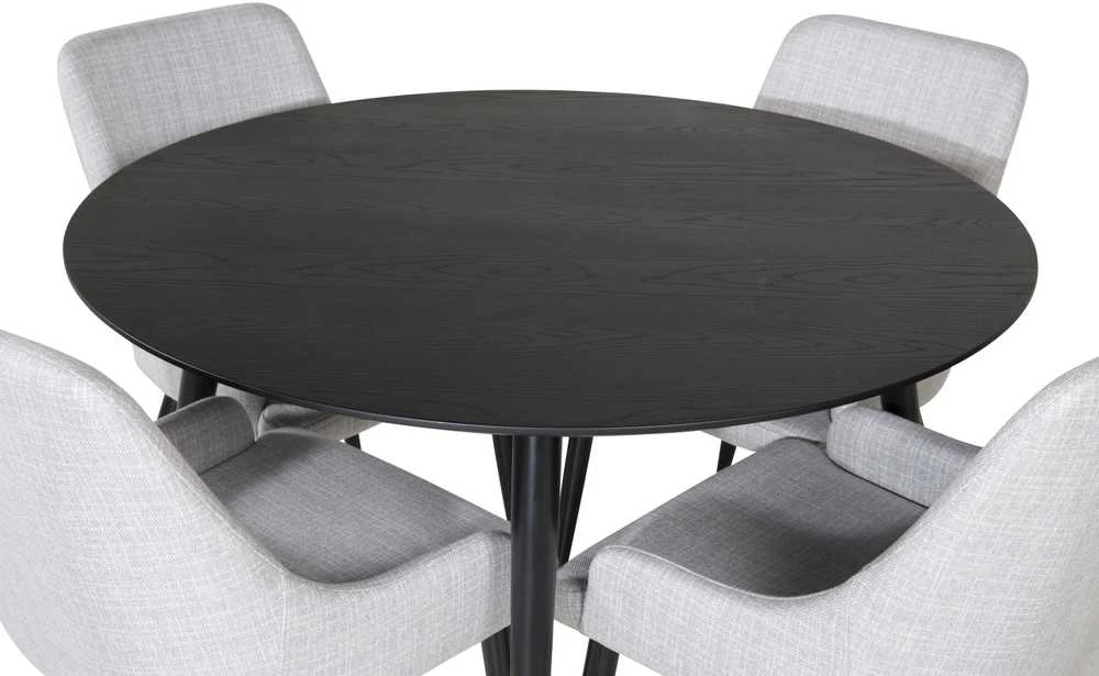 Venture Design Valgomojo stalas, Dipp, 115 cm, Juodas / Valgomasis kėdė, Plaza, 58x86x49 cm, Šviesiai pilka
